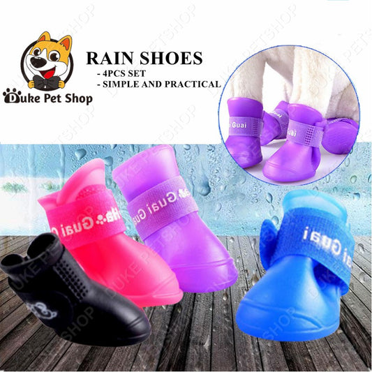 4pcs/set Pet Rain Shoes Dog Silicone Antiskid Rain Boots Candy Color Pets Waterproof Shoes Puppy Rai